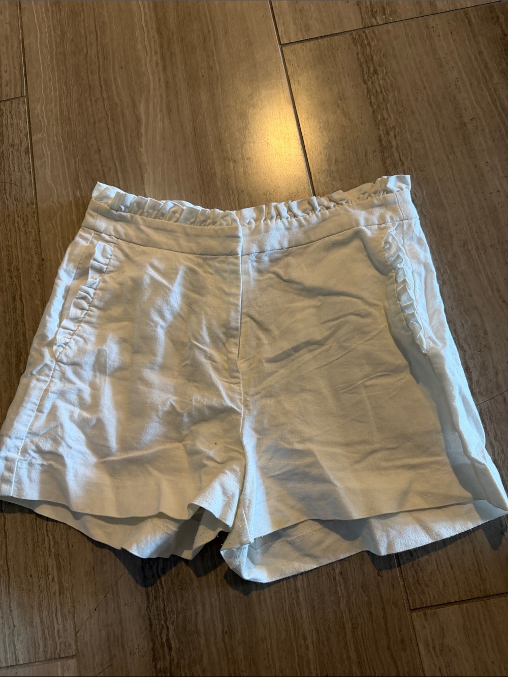 J. Crew White Ruffle-Trim Elastic Waist Shorts